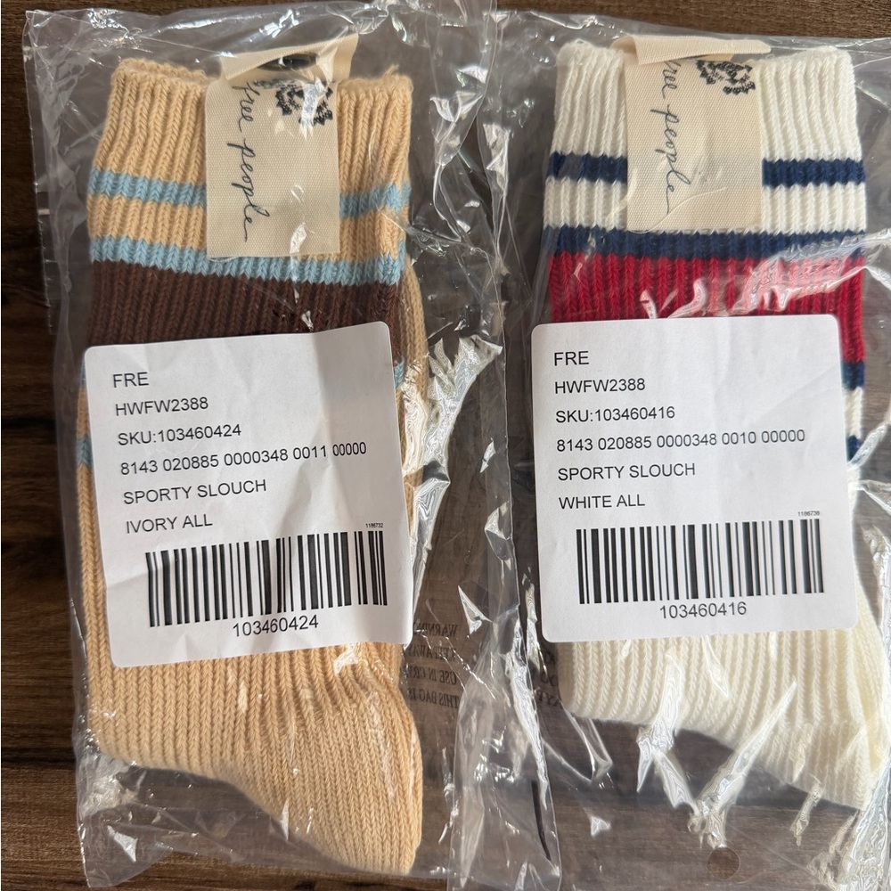 Free People Ivory and White Sporty Slouch Socks
